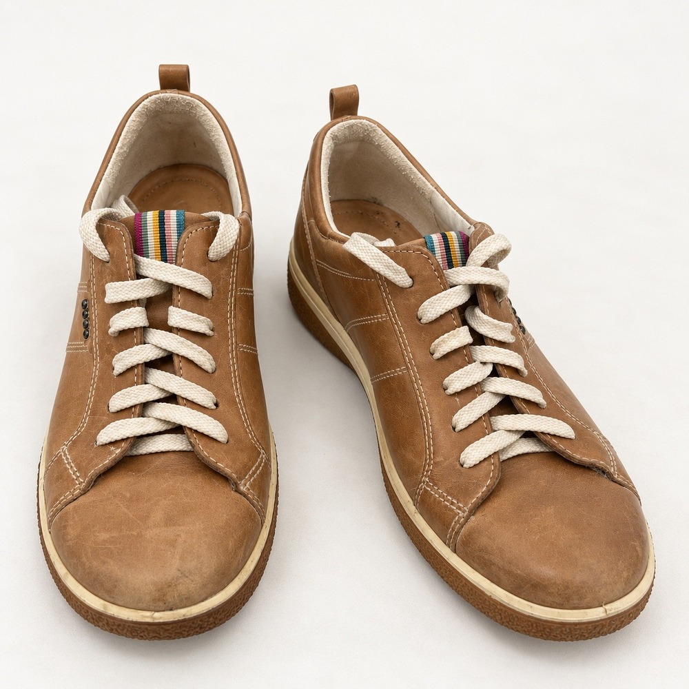 ECCO Gorpcore Minimalist Leather Sneakers Womens 37 Tan Brown Retro Casual